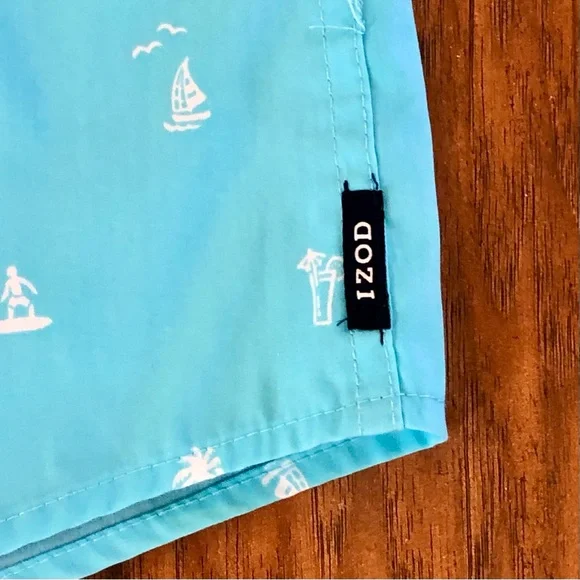 Men’s IZOD Classic Saltwater Breeze Printed Aqua Short Sleeve Button-Up Shirt - Picture 4 of 10